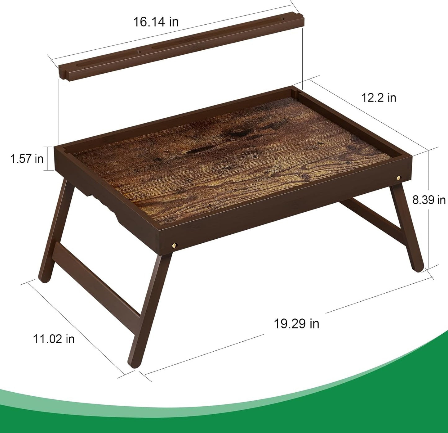 Bamboo Breakfast Tray with Foldable Legs & Detachable Stand | Ergonomic Handle | Portable Bed Tray for Eating, Working, Laptop, Tablet, and Phone（Vintage Walnut）