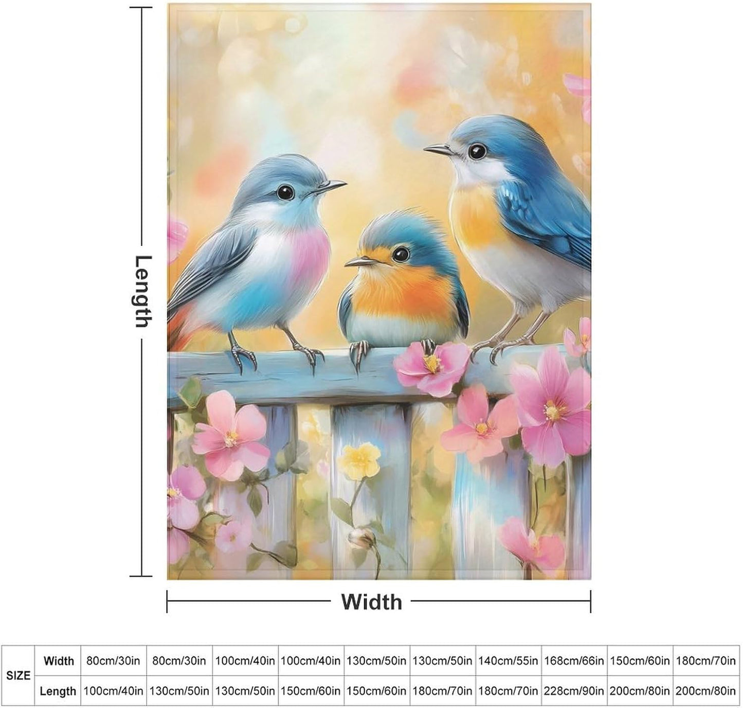 Blue Birds Throw Blanket for Couch Bed Plush Cozy Fuzzy Flannel Blanket for All Season 66"x90"