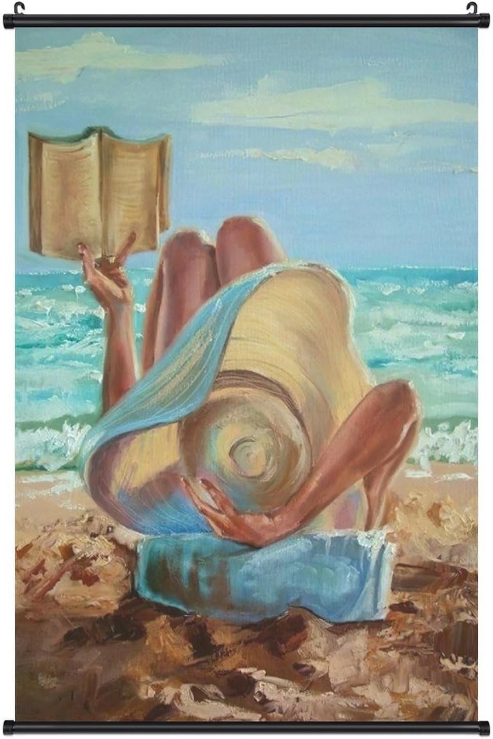 Rucatto Artistic Drawing Poster of A Woman Reading A Book on The Beach Wall Art Paintings Canvas Wall Decor Home Decor Living Room Decor Aesthetic 12x18inch(30x45cm) Style