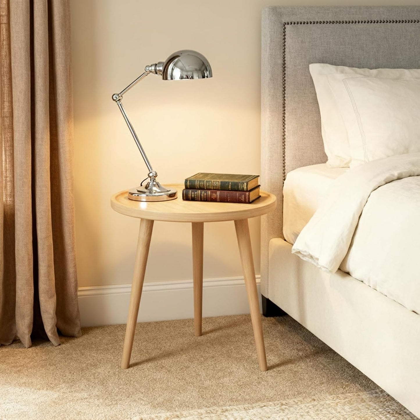 ShellKingdom Small Round Side Table, Modern Wood End Table for Bedroom, Living Room, Coffee Side Table for Small Space, Indoor Outdoor Nightstand Bedside Table (Natural)