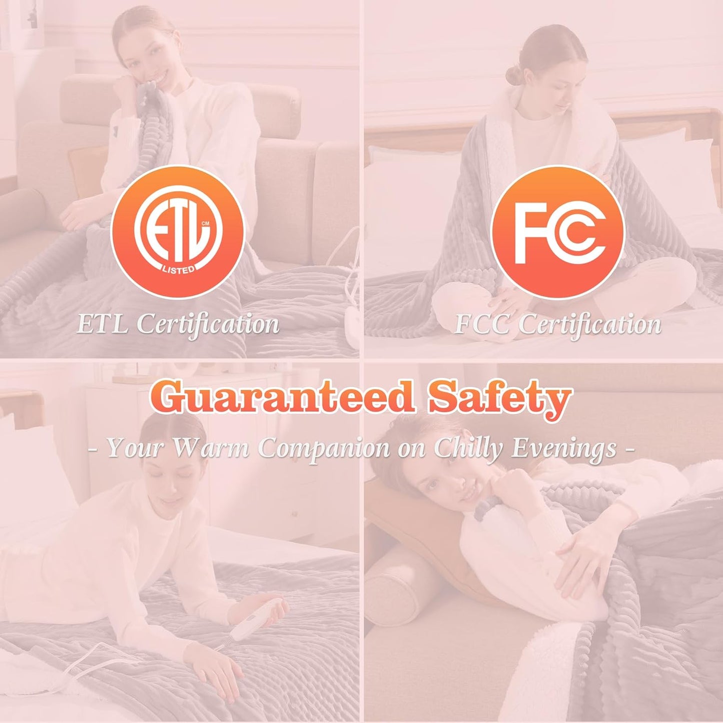Heated Blanket Full Size Electric Blankets - Ultra Soft Warming Blanket for Bed with Fast Heating and Overheat Protection, 5 Heat Settings & 10hr Auto-off, Washable Heated Blanket FCC Certified (Grey)