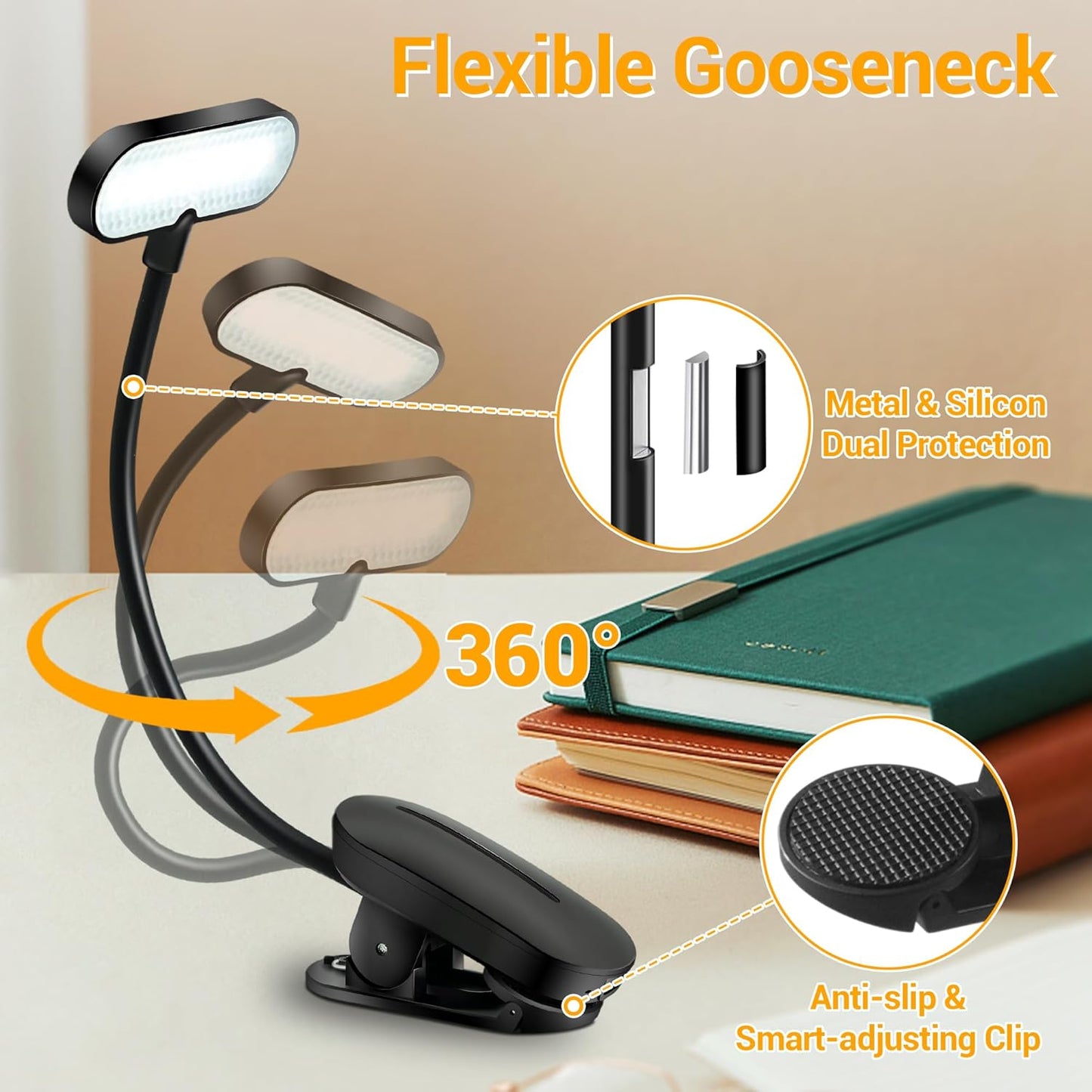 Book Light for Reading at Night, Rechargeable Book Reading Light Clip on, 3 Color Modes & Stepless Dimming, 14 LEDs & 80 Hrs Lightweight Reading Lamp for Book Lovers