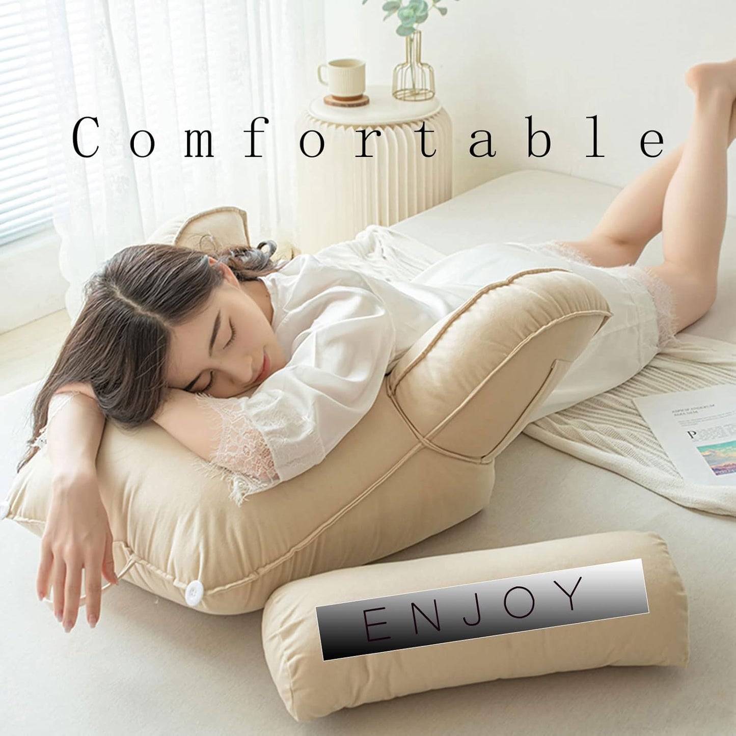 reading pillow,cuddle cushion, Back Support Large Waist Pillow, Backrest Pillow with Armrest, Lumbar Support Cushion, Great As Backrest For Books Or Gaming, Removable Cover and Pockets 75 * 40 * 58cm(