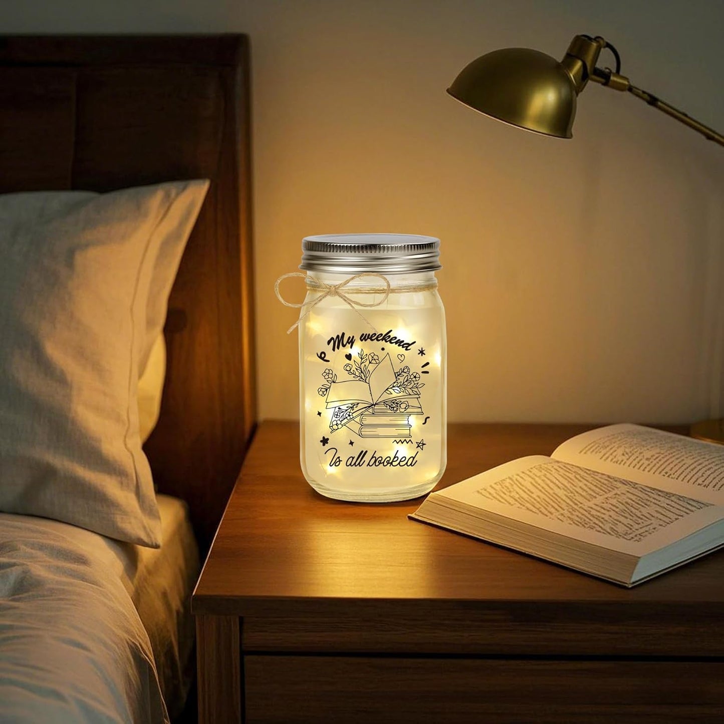 Book Lovers Gifts – Mason Jar Light Bookish Gift for Women, Readers, Bookworms, Librarians, Book Club, Book Themed Gifts, Cozy Reading Nook Decor