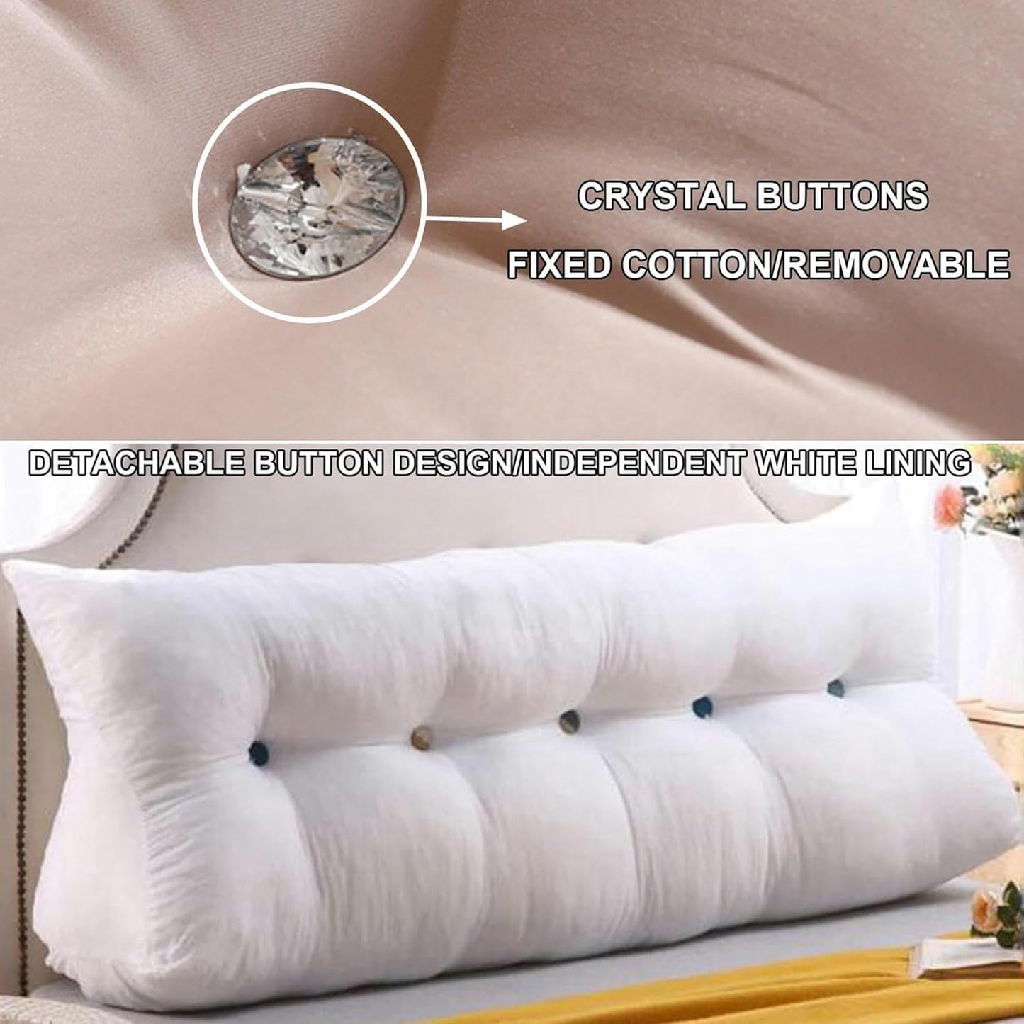 Triangular Bed Backboard Reading Pillow,Wedge Headboard Pillow for Day Bed Tatami Backrest Silk Bolster Removable Slipcover Lumbar Support Cushion