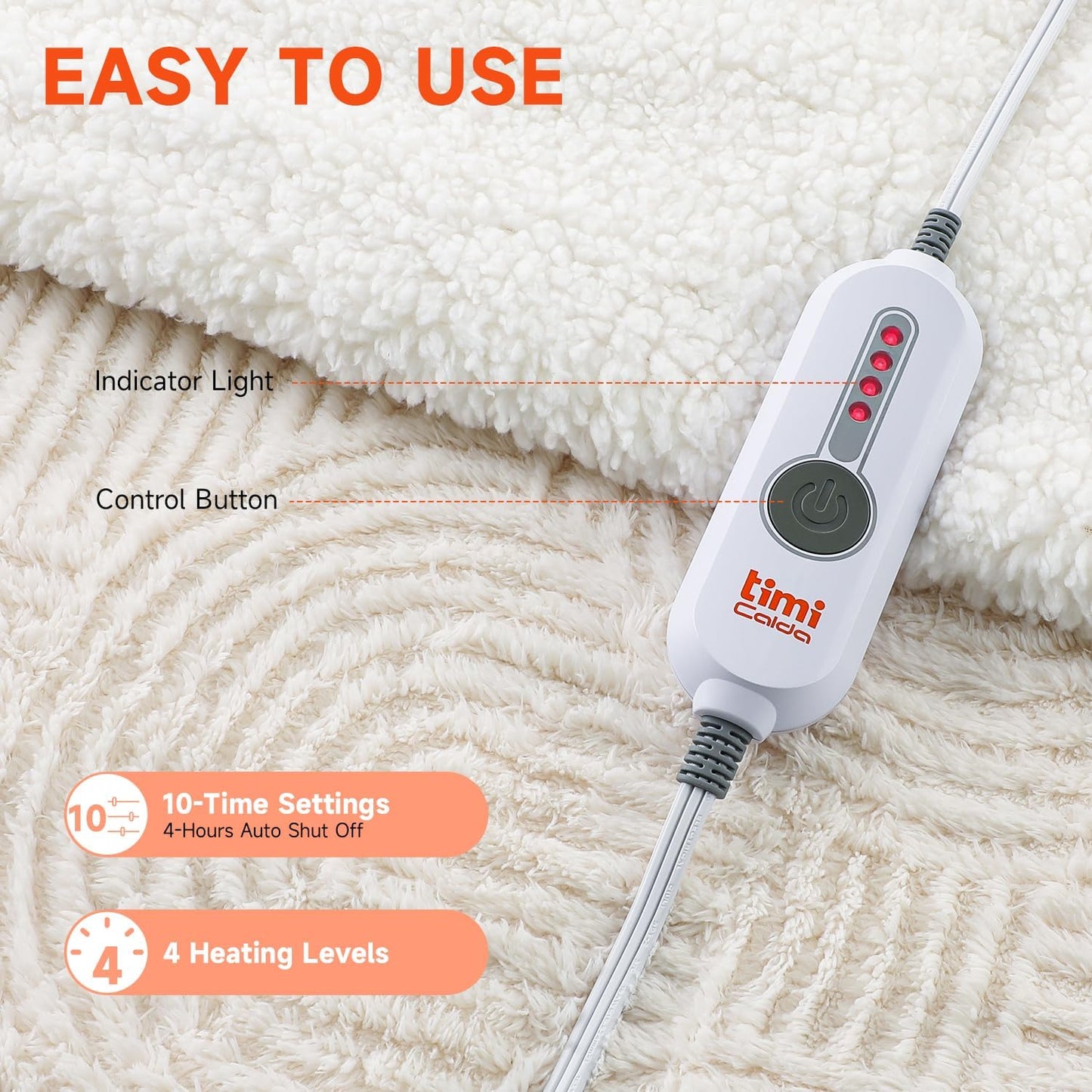 Heated Blanket King Size - 100"x90" Cozy Soft Jacquard Heating Blanket with 4 Heat Levels & 10 Hours Auto-Off, Jacquard Fleece, Overheating Protection, Warm Gifts, Cream