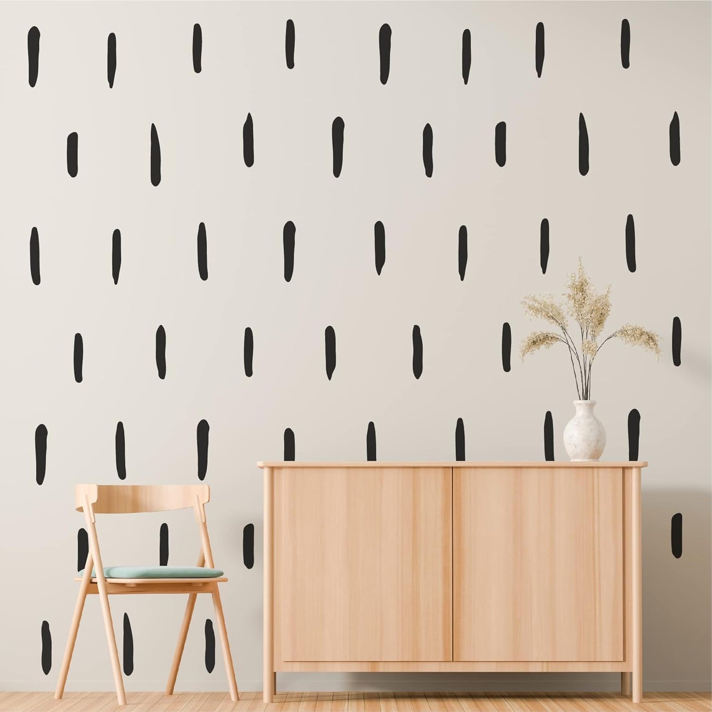 Black Thick Irregular Line Vinyl Abstract Wall Decals, Peel and Stick Modern Boho Stickers, 120 Upright Stripes for Kids Nursery Bedroom Living Room Farmhouse Decor