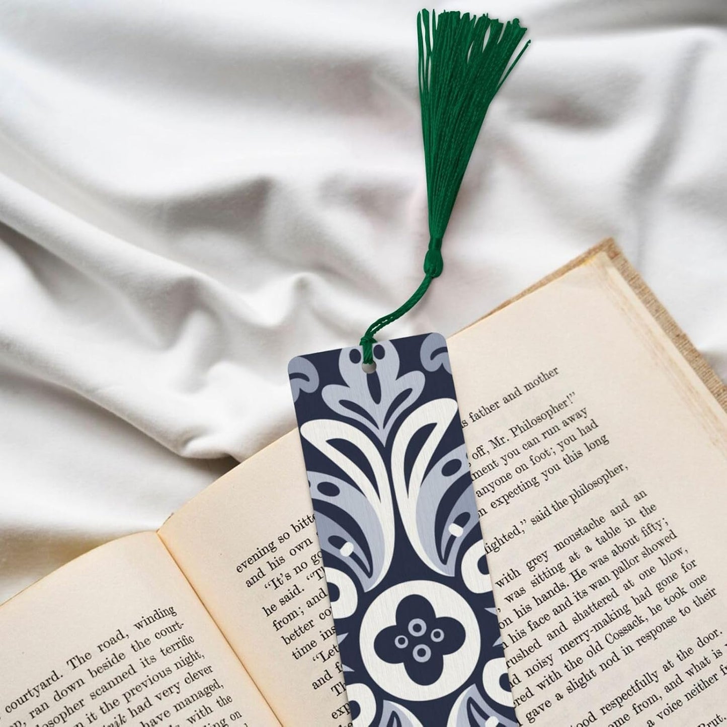 Navy Blue Bookmarks Gifts for Women Men, Wooden Bookmarks for Book Lovers, Vintage Book Marks Ornaments with Tassel, Unique Personalized Reading Page Markers Dark Green