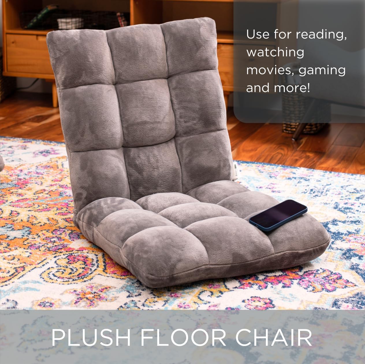 BIRDROCK HOME Adjustable Memory Foam Floor Chair - Ideal for Gaming, Reading, Meditation - Comfortable and Versatile - Suitable for Kids and Teenagers - Comfy Foldable Floor Seat - Grey