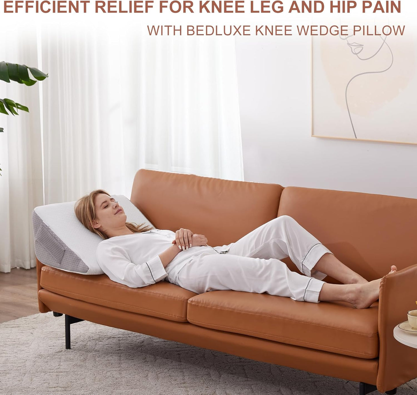 Bedluxe Knee Pillow for Back Sleeping, Leg Pillow Knee Wedge Pillow, Memory Foam Wedge Pillows for Legs Post Surgery, Triangle Pillow for Knee Support, Leg Elevation, Knees Hip Back Pain Relief, White