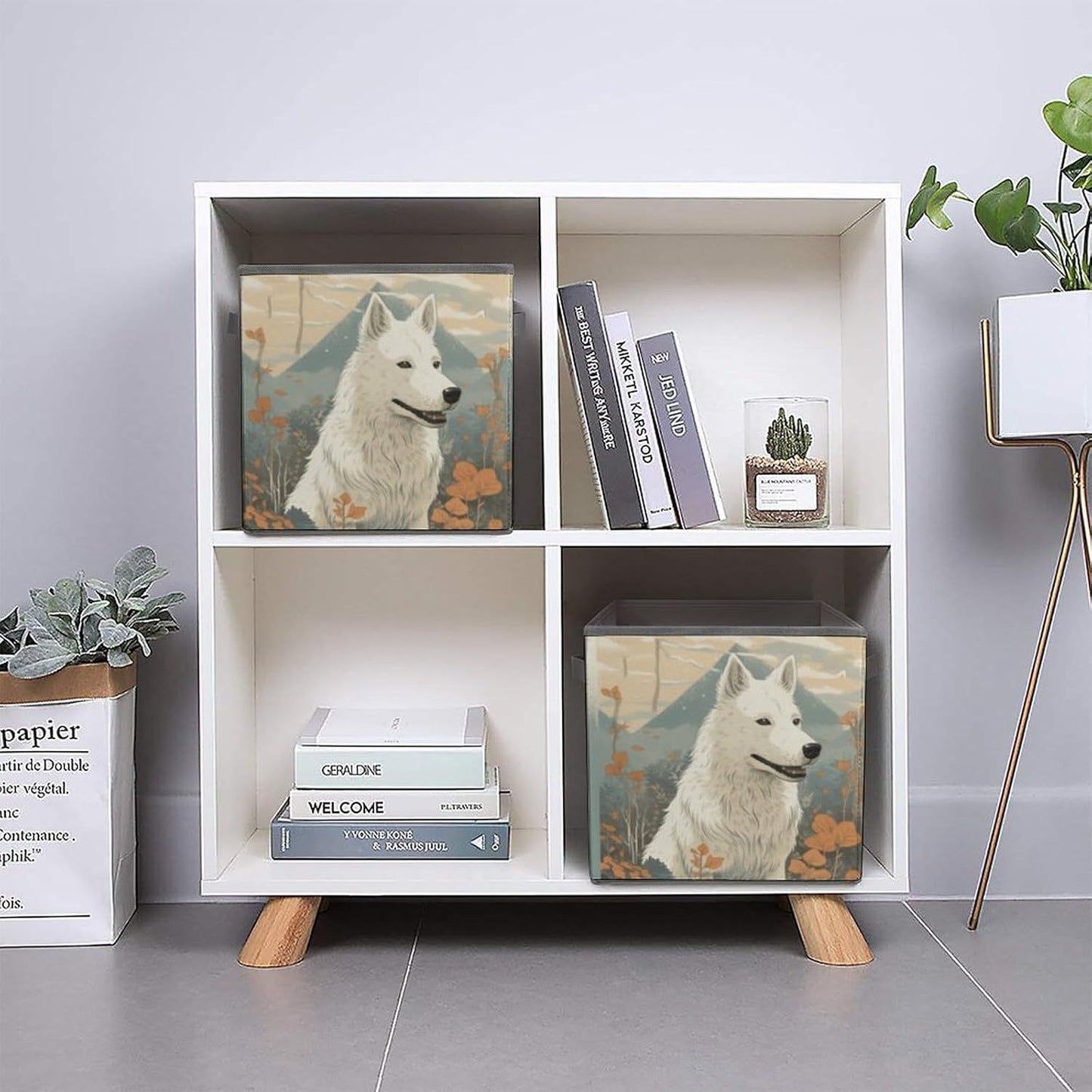 Pen Next to Dog Storage Bins with Handles Fashion Large Storage Cubes Sturdy Foldable Storage Boxes Space-Saving Storage Baskets for Home Office Clothes Closet Organizers