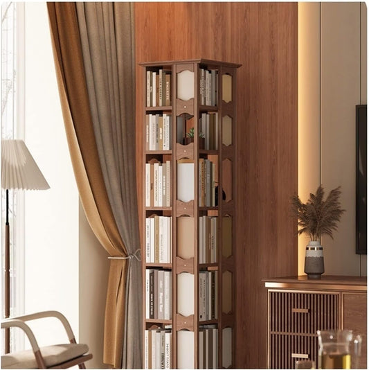 All Solid Wood Rotating Bookshelf, 360-degree Bookcase Floor Creative Storage Shelf for Home Living Room MINGPING (Size : 44x44x139cm Walnut Color) ()