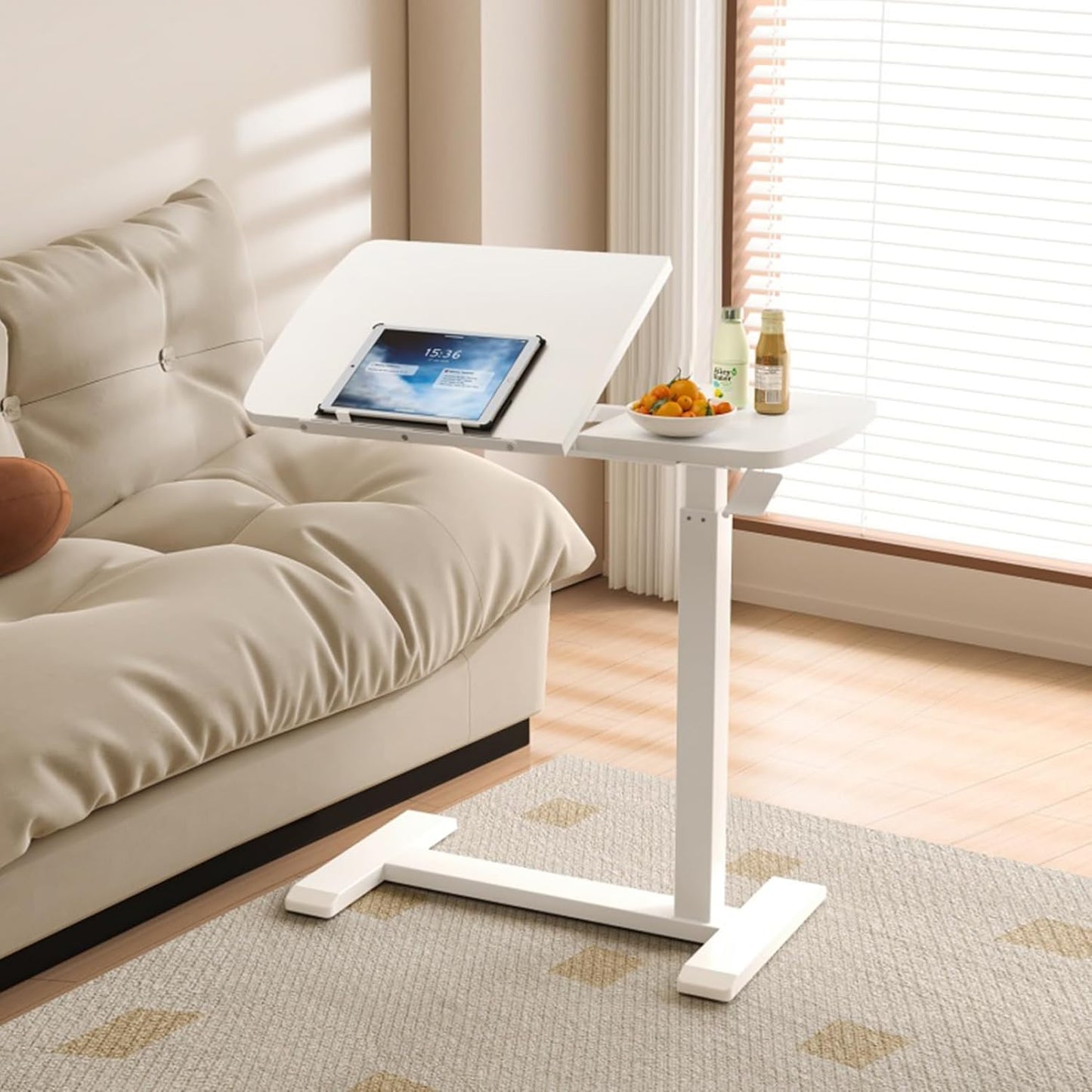Portable Overbed Table Sofa Side Nursing Table with Wheels - Hospital Bed Table - Height and Angle Adjustable Laptop, Reading, Eating Breakfast Cart Stand