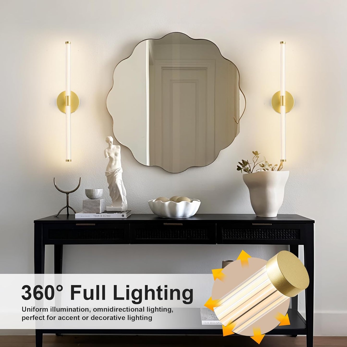 Wireless Wall Sconces Rechargeable Battery Operated LED Wall Light with Remote, 3000K-6000K Adjustable Stepless Dimming for Bedroom, Hallway, Kitchen, 23.6 Inch Gold