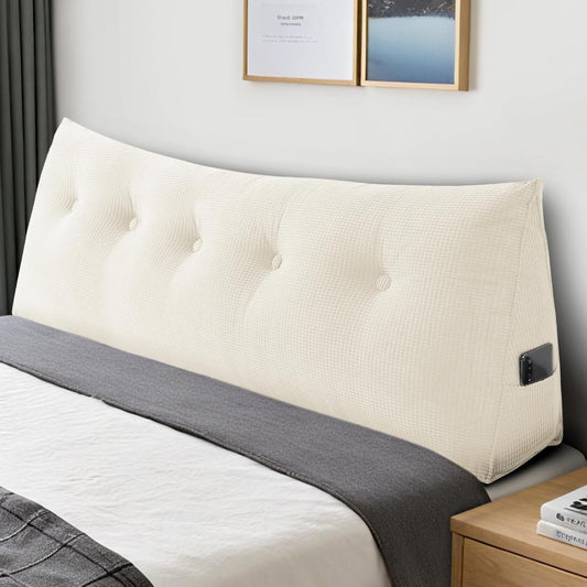 Soft Headboard Pillow Queen Size, Wall Backrest Wedge Pillow Headboard Queen, Reading Backboard Pillows, Large Dorm Daybed Bolster Pillows for Back Support with Removable Cover, Beige