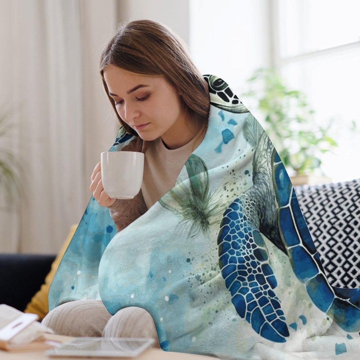 Sea Turtle-Blue Blanket Super Soft Lightweight Throw Blanket Cute Cozy Warm Bed Blanket Decorative Fuzzy Blanket All-Season Home Decor Gift for Sofa Couch Living Room 50"*60"（130 * 150cm）
