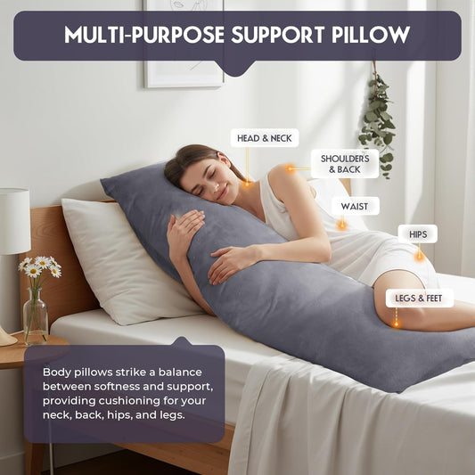 Body Pillow for Adults with Removable Pillowcase，Memory Foam Full Body Pillows for Side Sleepers, Back Pain, Pregnancy, Large Long Pillow Fluffy with Cover for Bed,20x54 Inch, Grey