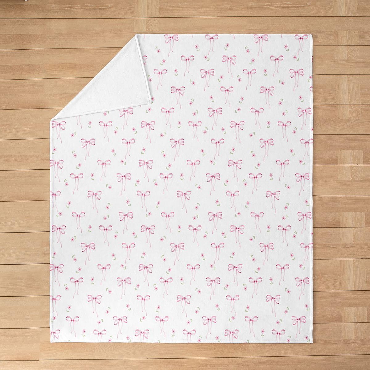 Feelyou Pink Bow Plush Throw Blanket Cute Floral Flannel Blanket Twin 60"x80" Princess Ribbon Bowknot All Season Coquette for Couch Bed Sofa Aesthetic Bedroom Decor