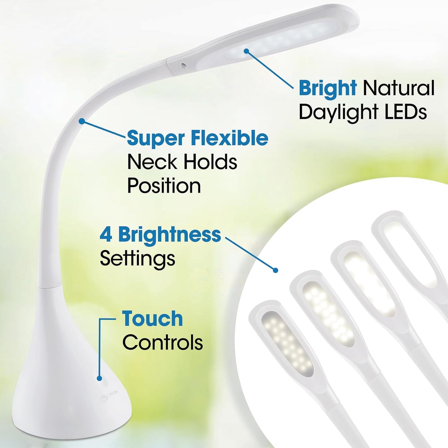 OttLite Creative Curves LED Desk Lamp with Adjustable Neck - Dimmable with 4 Brightness Settings & Energy Efficient Natural Daylight LEDs for Home Office, Computer Desk, & Dorms