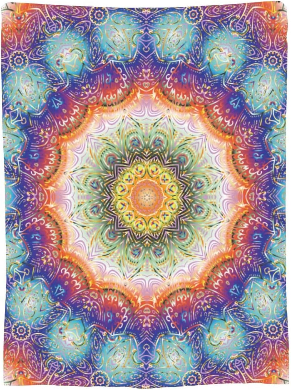 Mandala Peacock Feather Print Bed Blanket Ultra Soft Throw Blanket All Season Warm Light Weight Cozy Plush Blankets for Home Bedroom Sofa Chair Travel, 50"X60"