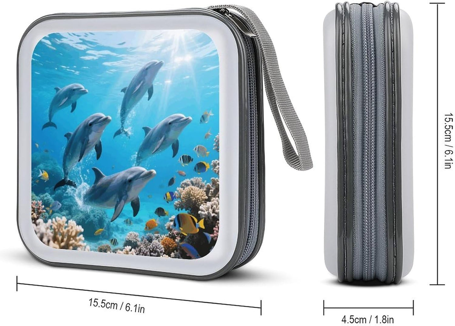 Cute Dolphins CD Case Portable Zipper CD Case 40 Capacity Hard Plastic DVD Cases Holder Large Storage Disc Wallet Bag for Car Home Travel DVD Collection Bag