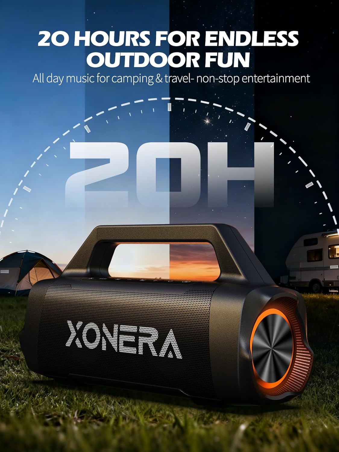 Speakers Bluetooth Wireless, 80W Peak Loud Outdoor Speaker with Bass, 20H Playtime, IPX6 Waterproof, TWS，BT5.3, Portable for Camping Hiking Boating Pool Beach(Black)