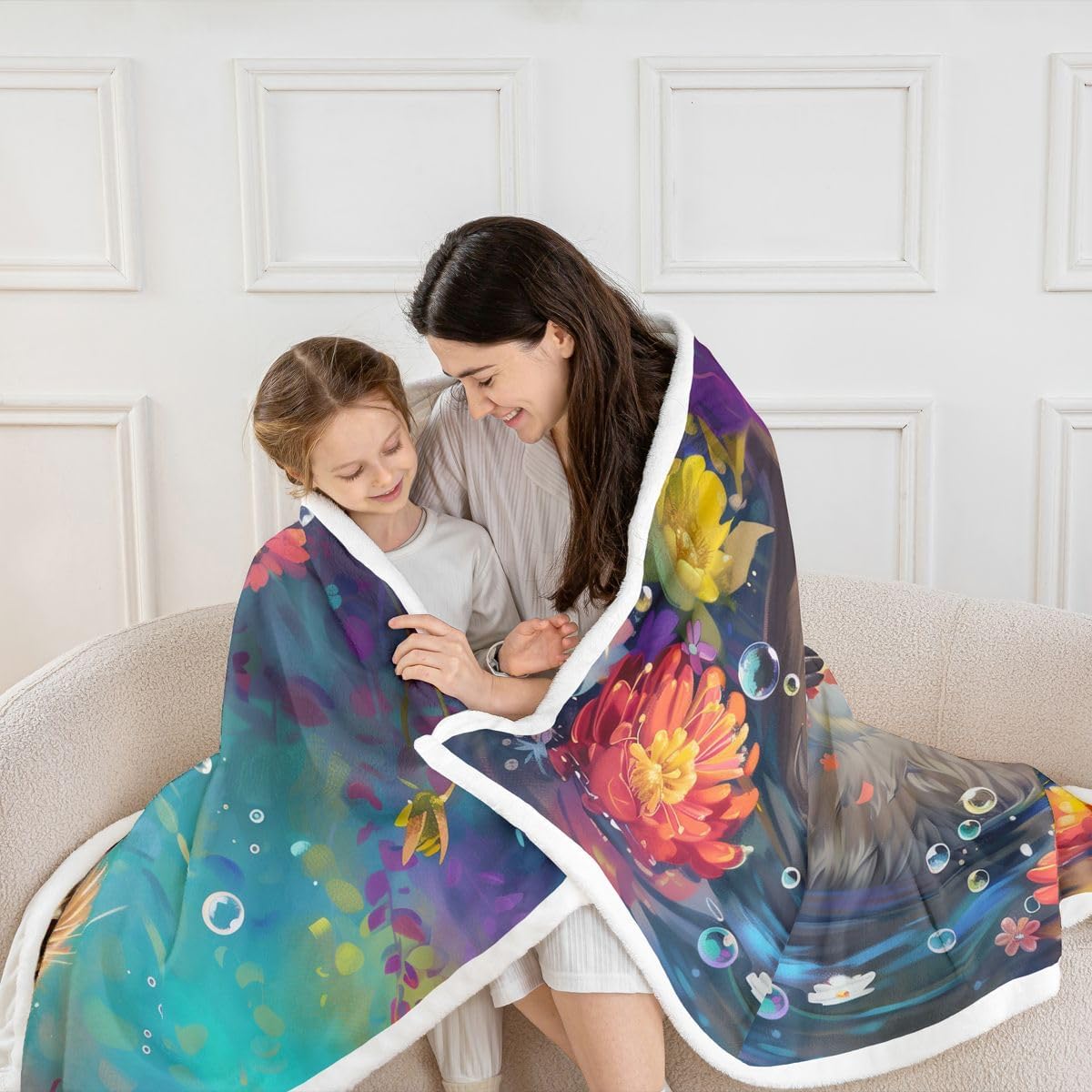Feelyou Cute Otters Sherpa Throw Blanket for Couch Sea Otters Ocean Super Soft Cozy Fleece Sealife Blanket for Winter, Plush Throw Underwater Animals Throw 50"x60" All Season