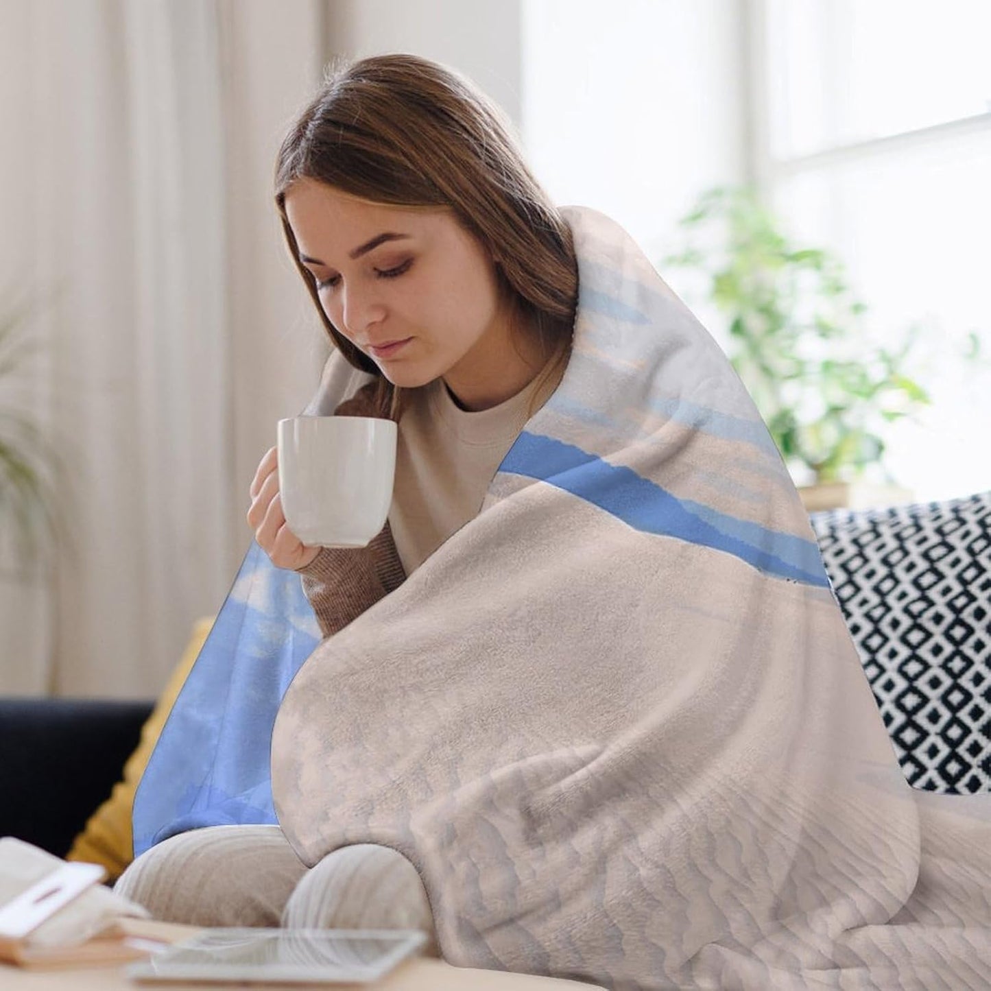Romantic White Sand Landscape Blanket Super Soft Lightweight Throw Blanket Cute Cozy Warm Bed Blanket Decorative Fuzzy Blanket All-Season Home Decor Gift for Sofa Couch Living Room 50"*60"（130*150cm）