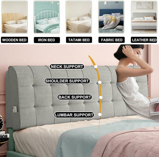 Brown,Straps/39x23x2In,Wedge Pillowboard Headboard Support Upholstered Solid Color Bed Backrest Daybed Bunkbed Bedside Cushion Large Rectangle Fleece Headboard Pillow