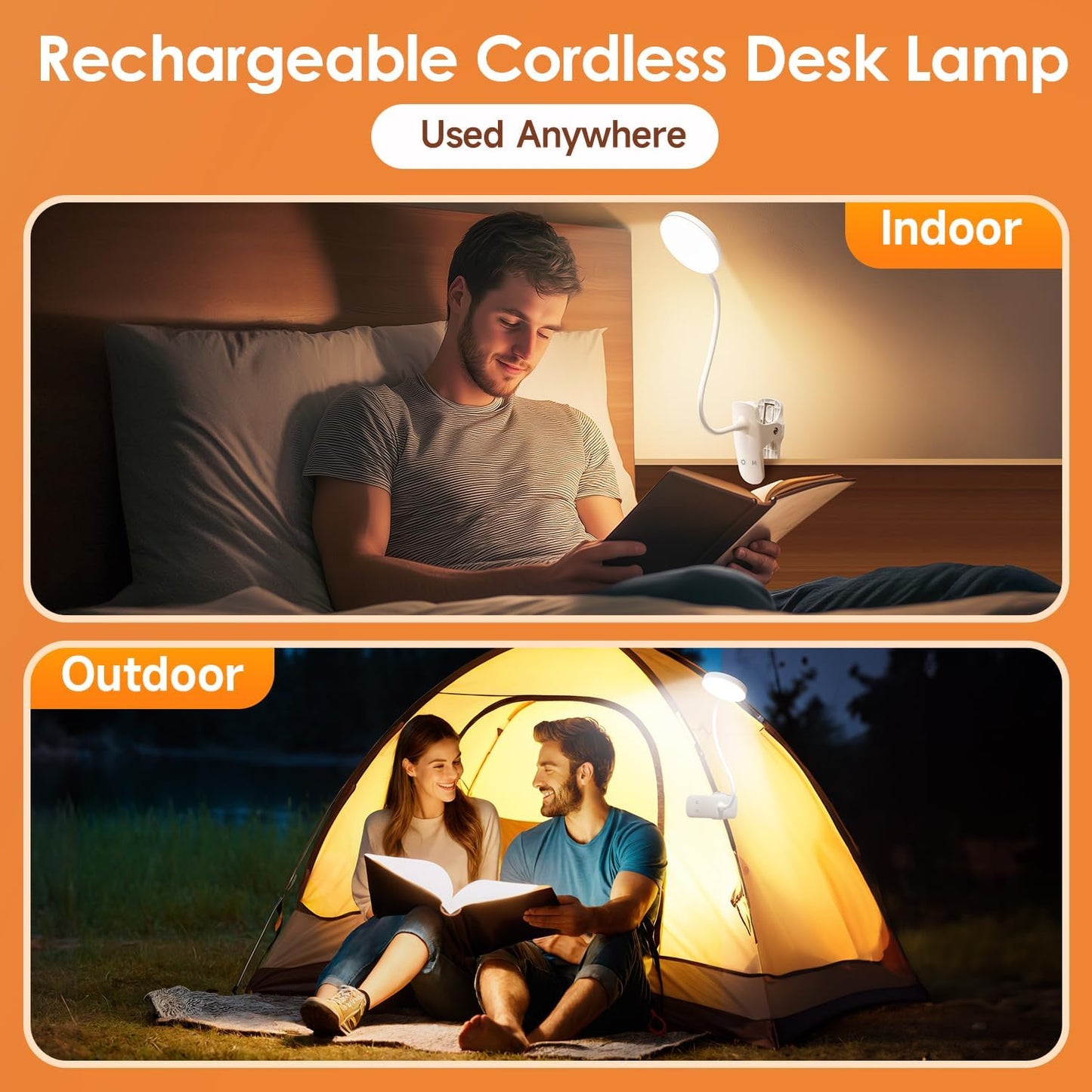 Mubarek Desk Light,3600mAh Battery Operated Light,5 Brightness+5 Color Clip on Reading Lamp,400LM 36 LED Desk Lamp with Clamp,Rechargeable Lamps Cordless Lamps, Reading Lights for Books in Bed,Table