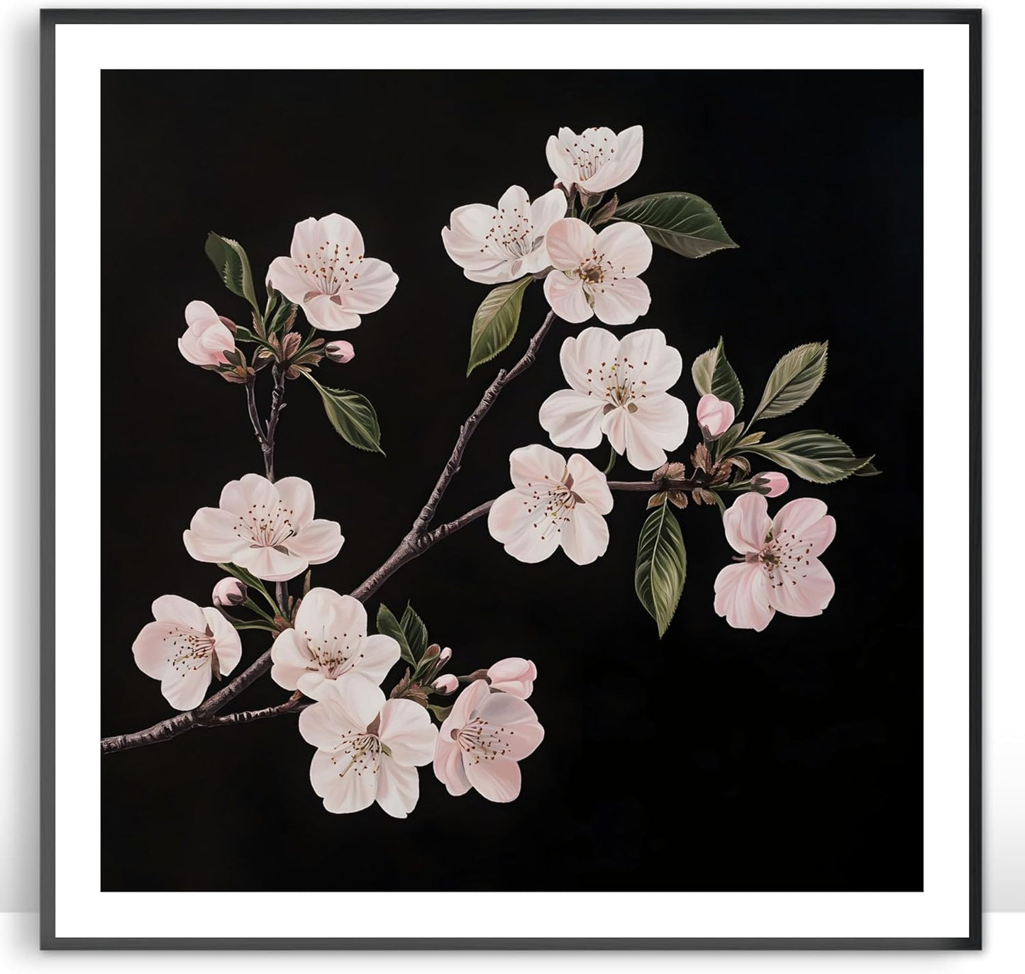Moonow7 Cherry Blossom Wall Art Prints, Black and White Botanical Poster for Bedroom, Bathroom, or Office, Minimalist Flower Print for Tranquil Interiors, Unframed Size 30x30 cm / 12x12”
