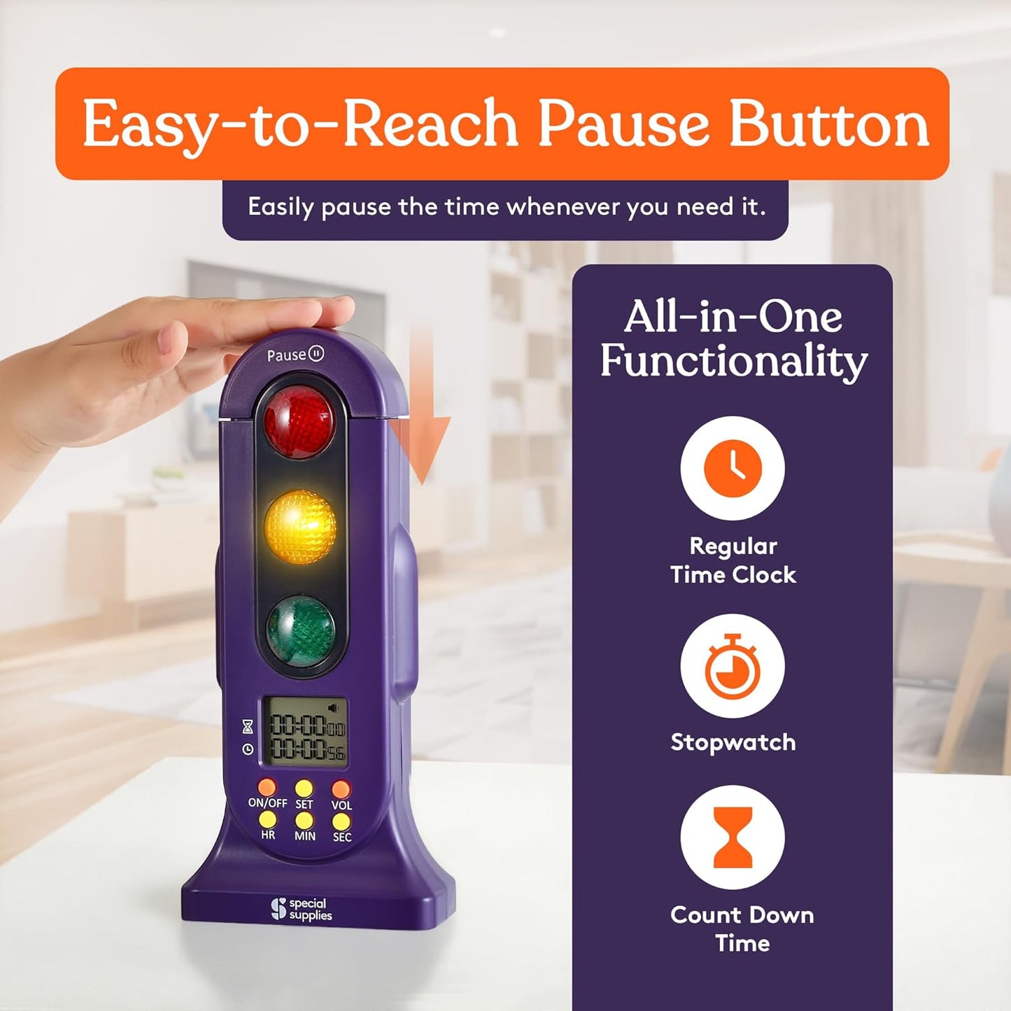 Special Supplies Stoplight Audio Visual Timer for Kids with Lights and Stopwatch Timer - Home and Classroom Timer for Time Management and Routines - Ages 3+