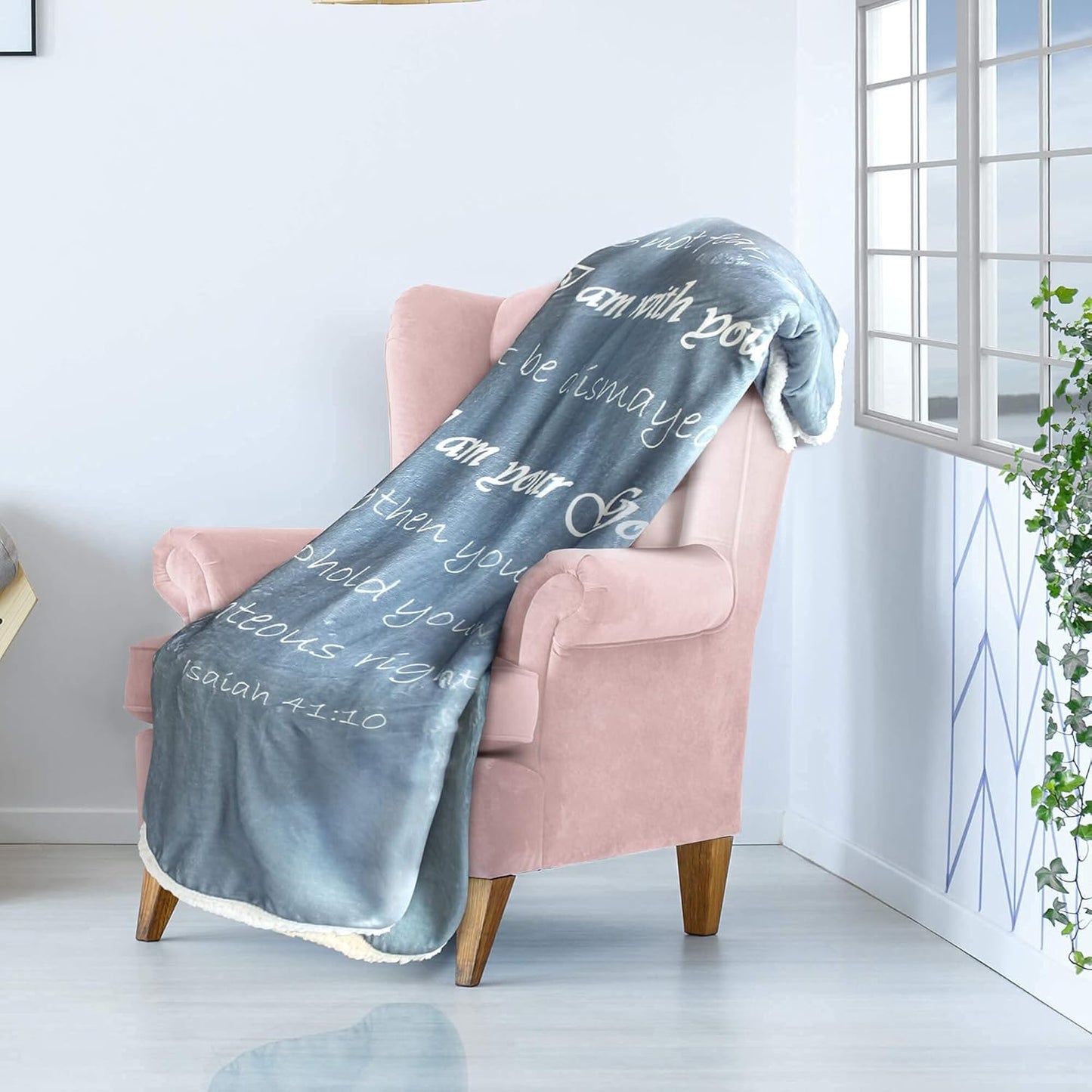 Soft Fluffy Throw Christian Blanket - Double Layer 65x50 Throw Blanket - Scripture Bluish Gray Soft Blanket for Couch & Bed - Healing Gifts for Women - Warm Bedspread for Bed