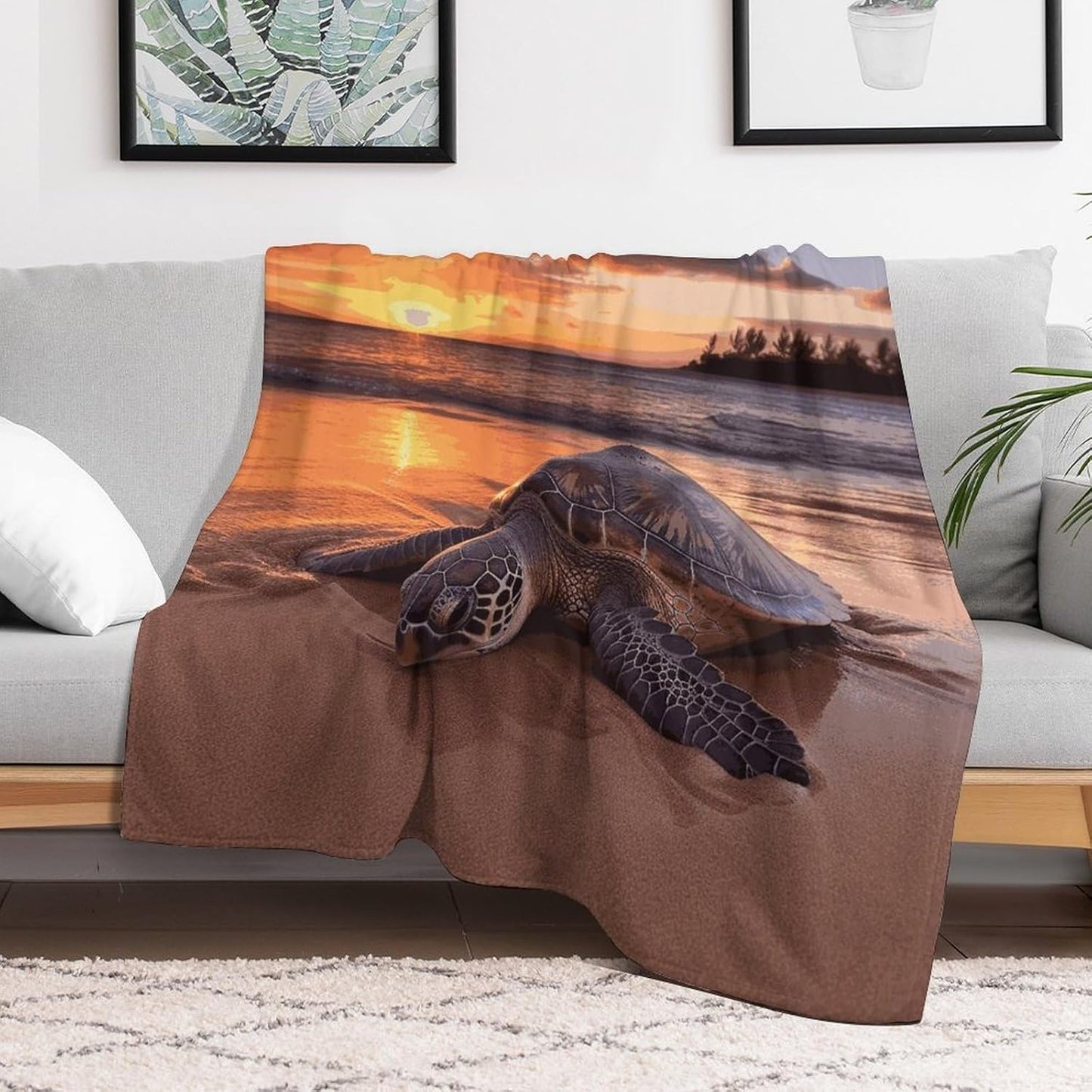 Sea Turtle Sunset Blanket Super Soft Lightweight Throw Blanket Cute Cozy Warm Bed Blanket Decorative Fuzzy Blanket All-Season Home Decor Gift for Sofa Couch Living Room 40"*50" （100 * 130cm）