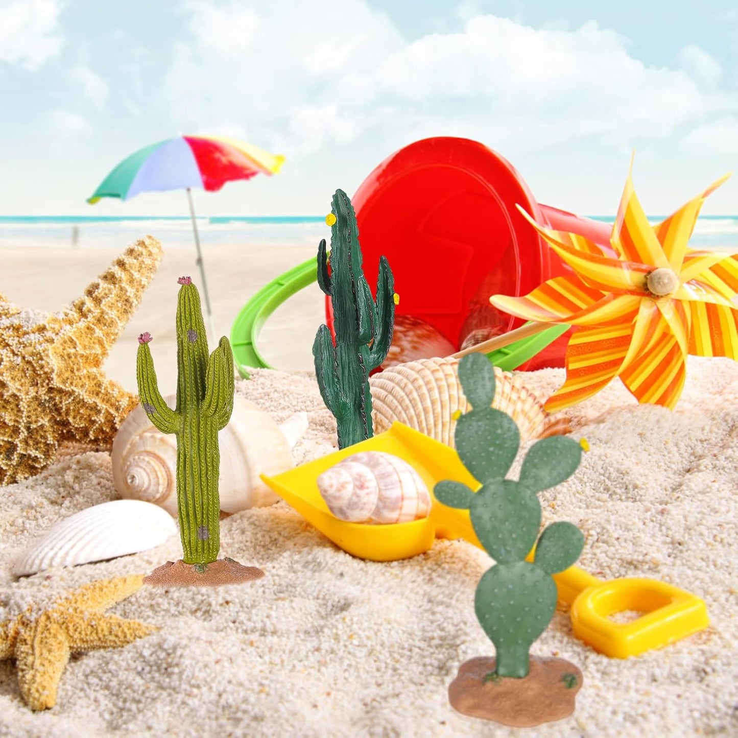 ARTIBETTER 3pcs Artificial Simulated Cactus Artificial Sand Decor Faux Succulent Decor Fake Cacti Plants Table Ornament Centerpieces for Home Office Decoration