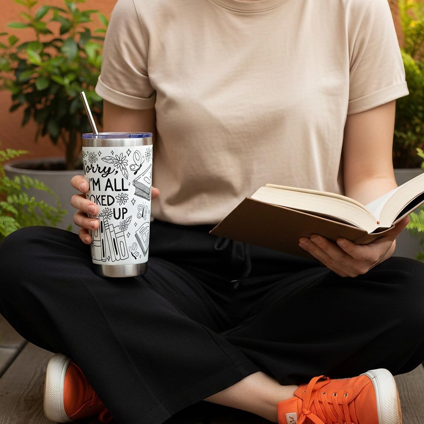 Book Lovers Gifts - Sorry, I'm All Booked Up, 20 oz Insulated Coffee Tumbler Cups, Bookish Gifts for Readers Woman Librarian, Book Club Gifts, Book Themed Present