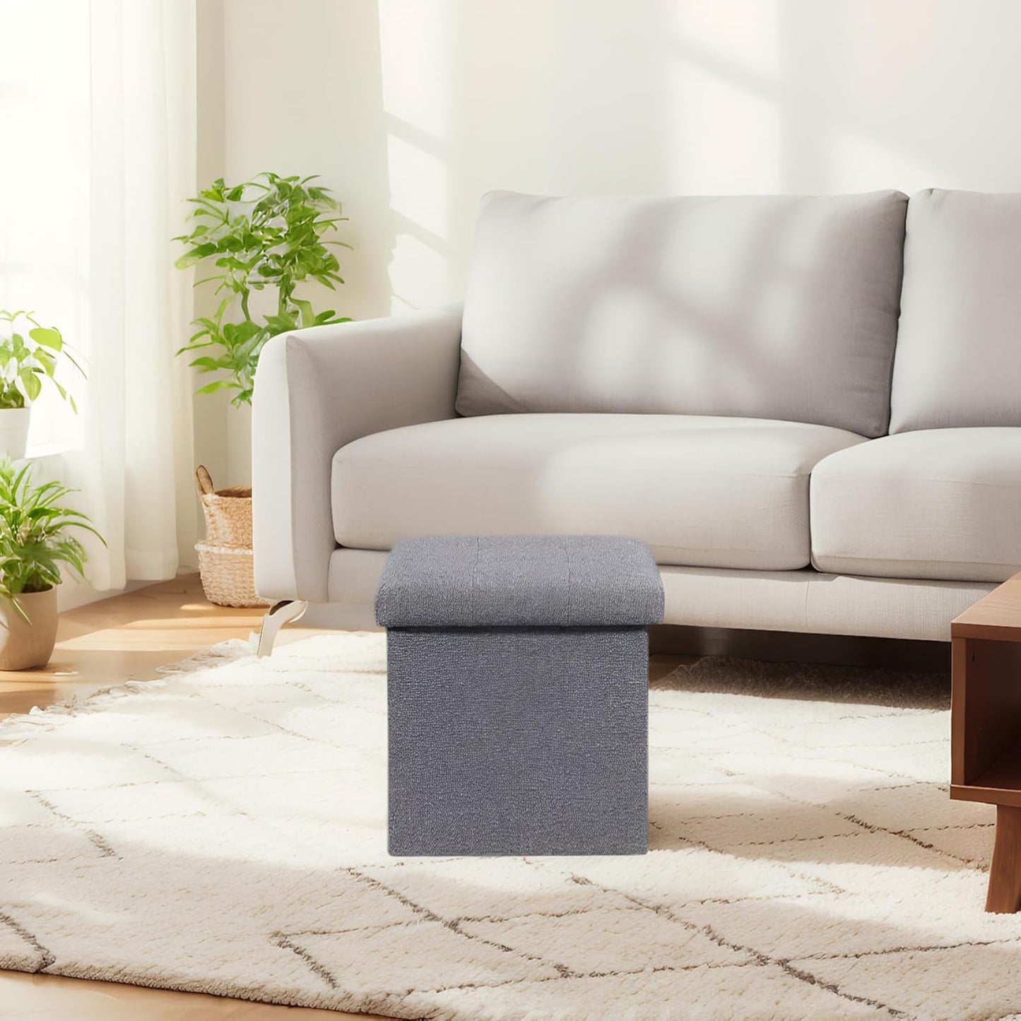 B FSOBEIIALEO Storage Ottoman Cube Foldable Footrest, Chest & Seat for Living Room, Nursery, Bedroom 12.6 Inch Cube (Linen Grey)