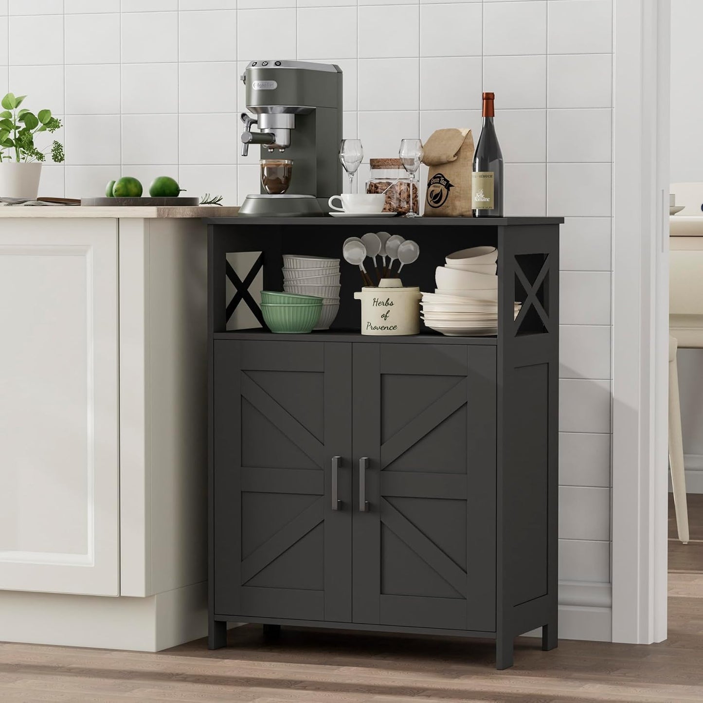 Homhedy Farmhouse Bathroom Storage Cabinet with 2 Doors, Toilet Paper Cabinet with Adjustable Shelves, Small Bathroom Cabinet for Kitchen/Laundry/Living Room, 11.8 x 23.6 x 31.5 Inches, Black