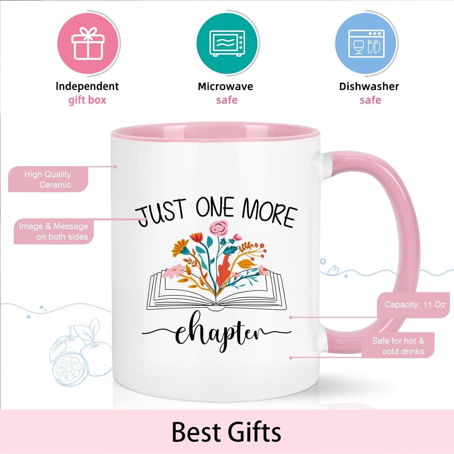 Cabtnca Book Lovers Gifts, Christmas Gifts for Book Lovers Women Readers, Just One More Chapter Mug, Librarian Gift for Readers, Bookaholic, 11 Oz
