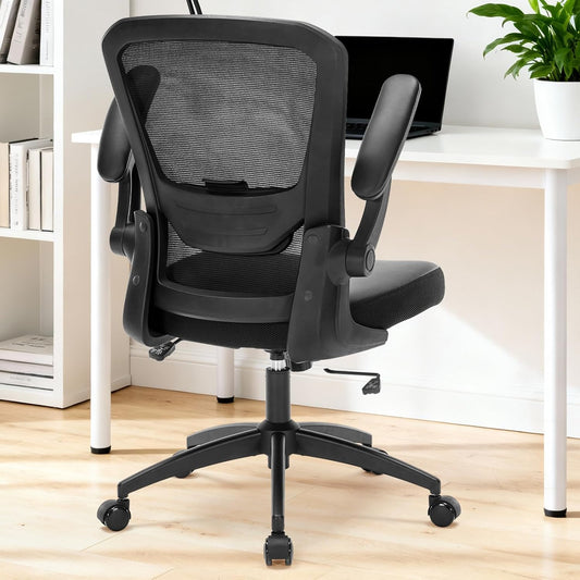 Ergonomic Office Chair,400LBS PU Leather Desk Chair with Mesh Back,Ultra Thick,Flip-up Armrest,Adjustable Lumbar Support Computer Chair for Home Office,Black