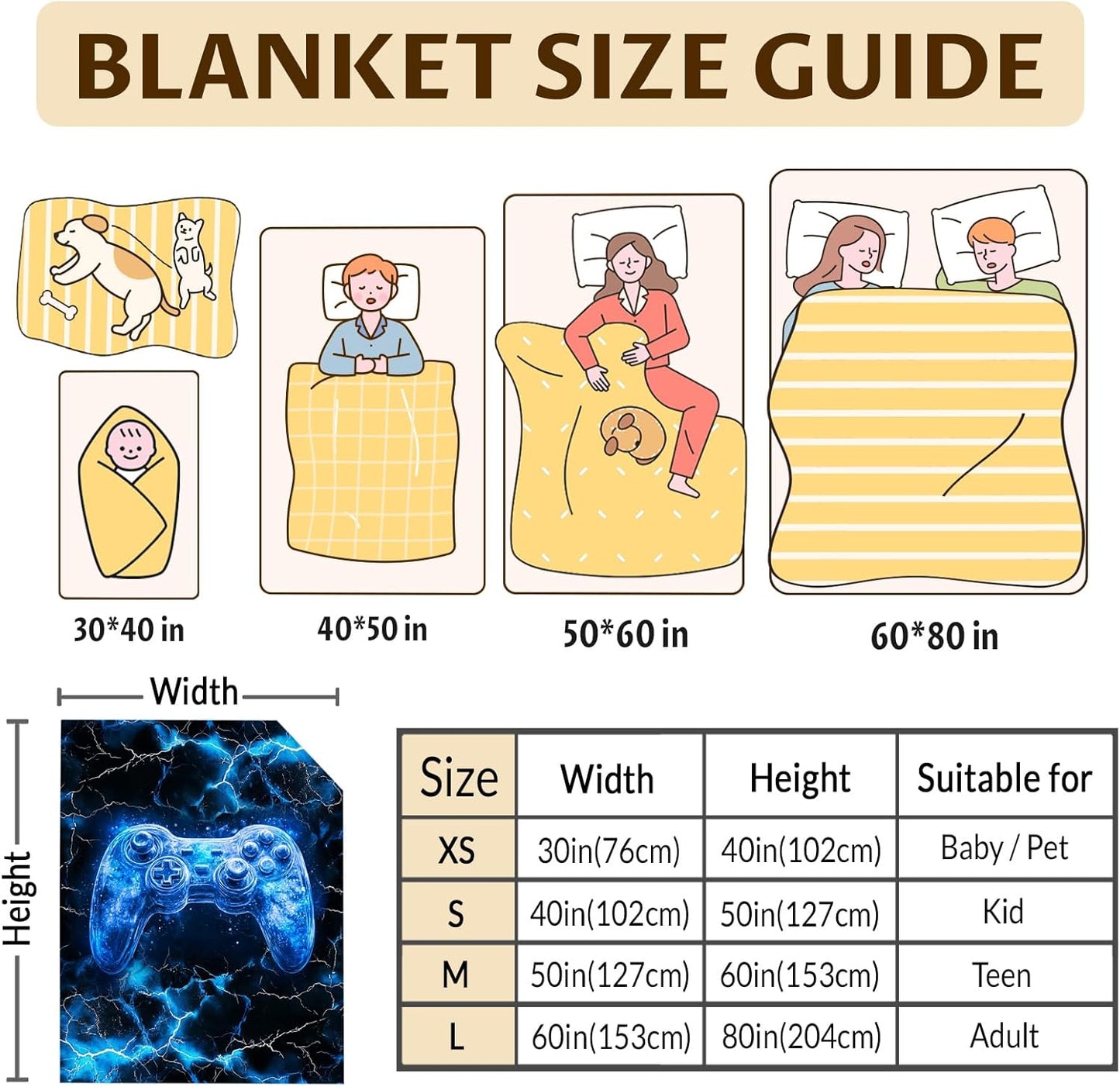 Boys Throw Blanket Gamer Blanket for Boys 3-5 Gift for Son Grandson, Blue Fuzzy Cozy Soft Flannel 50 x 40 Inches Throws for Sofa Office Trip Chair