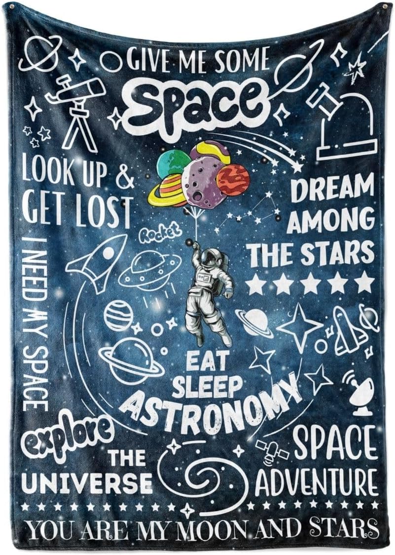 Space Gifts Blanket Astronomy Astronaut Flannel Plush Throw for Space Lovers (50"x 65")