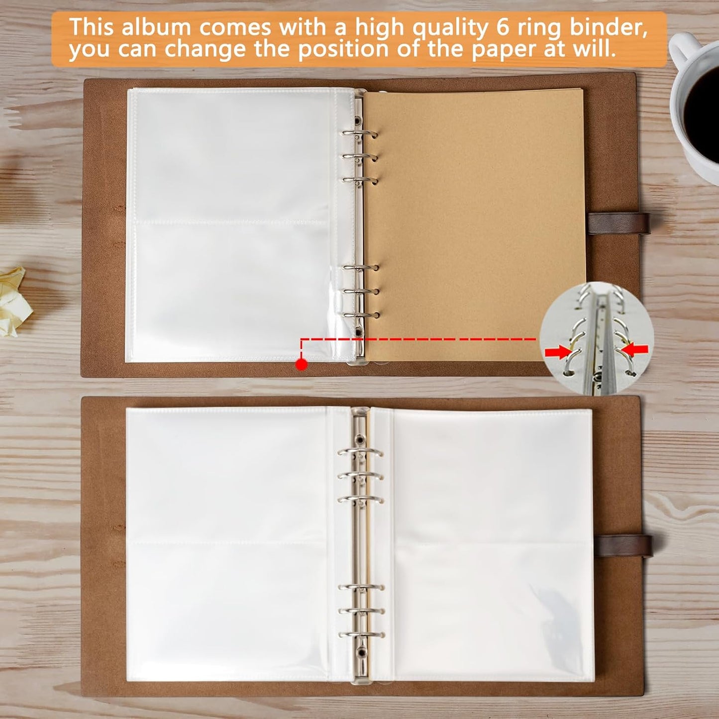 Photo Album 4x6 200 Photos, Genuine Leather Photo Albums with Writing Space with 30 Writing Paper, Travel Family Wedding Kids Graduation Ultrasound Baby Picture Album Scrapbook Photo Album (MOON)