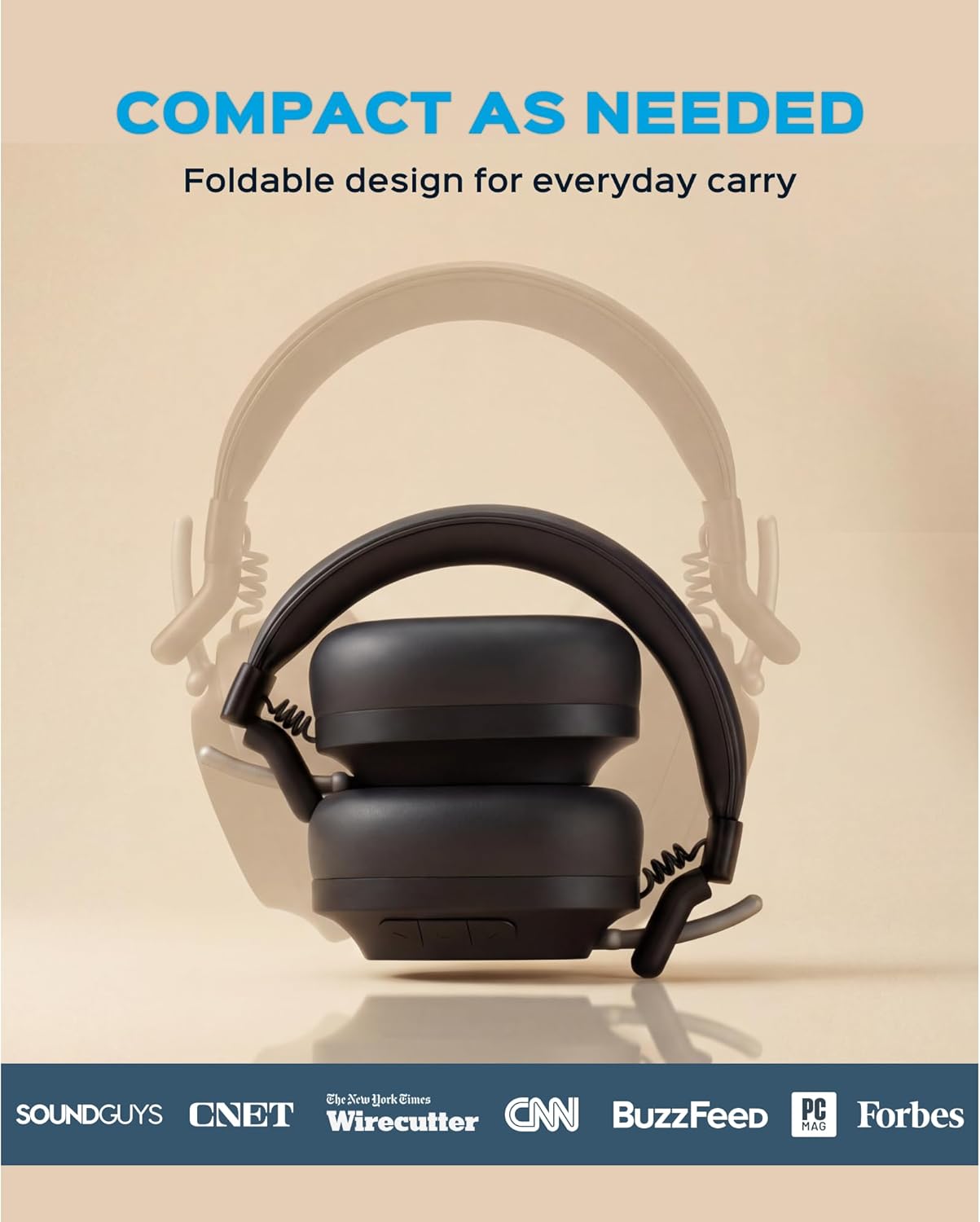 TREBLAB Bluetooth Headphones Over the Ear, Noise Cancelling, Hybrid ANC, 64H Battery, IPX4, Foldable Wireless Headphones with Mic, Lightweight, Work and Travel – U5