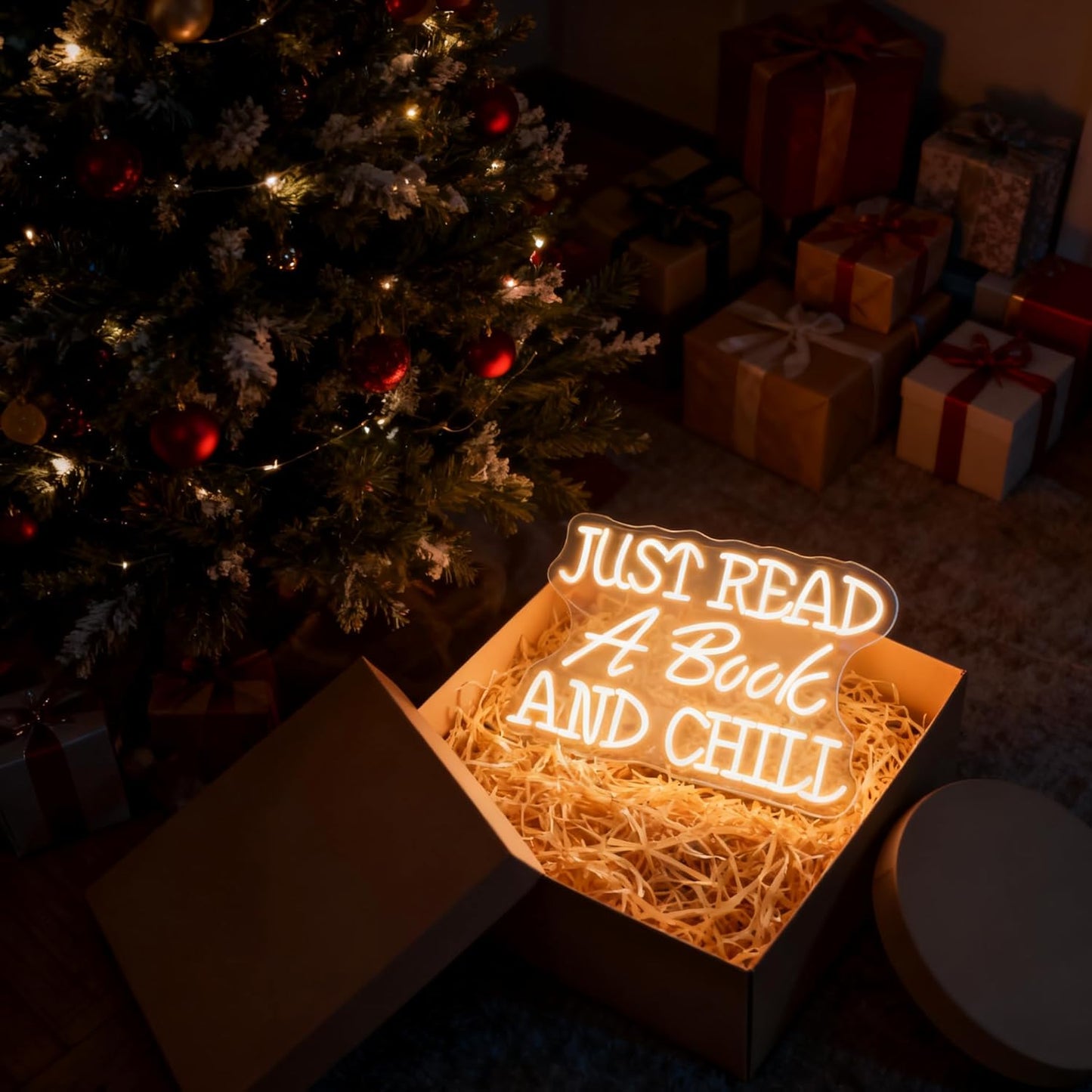 Just Read a Book and Chill White LED Neon Sign - Dimmable USB Wall Art 16.5x10.6 Inches - Reading Room Decor, Study Corner Lighting, Bookstore Cafe Ambiance