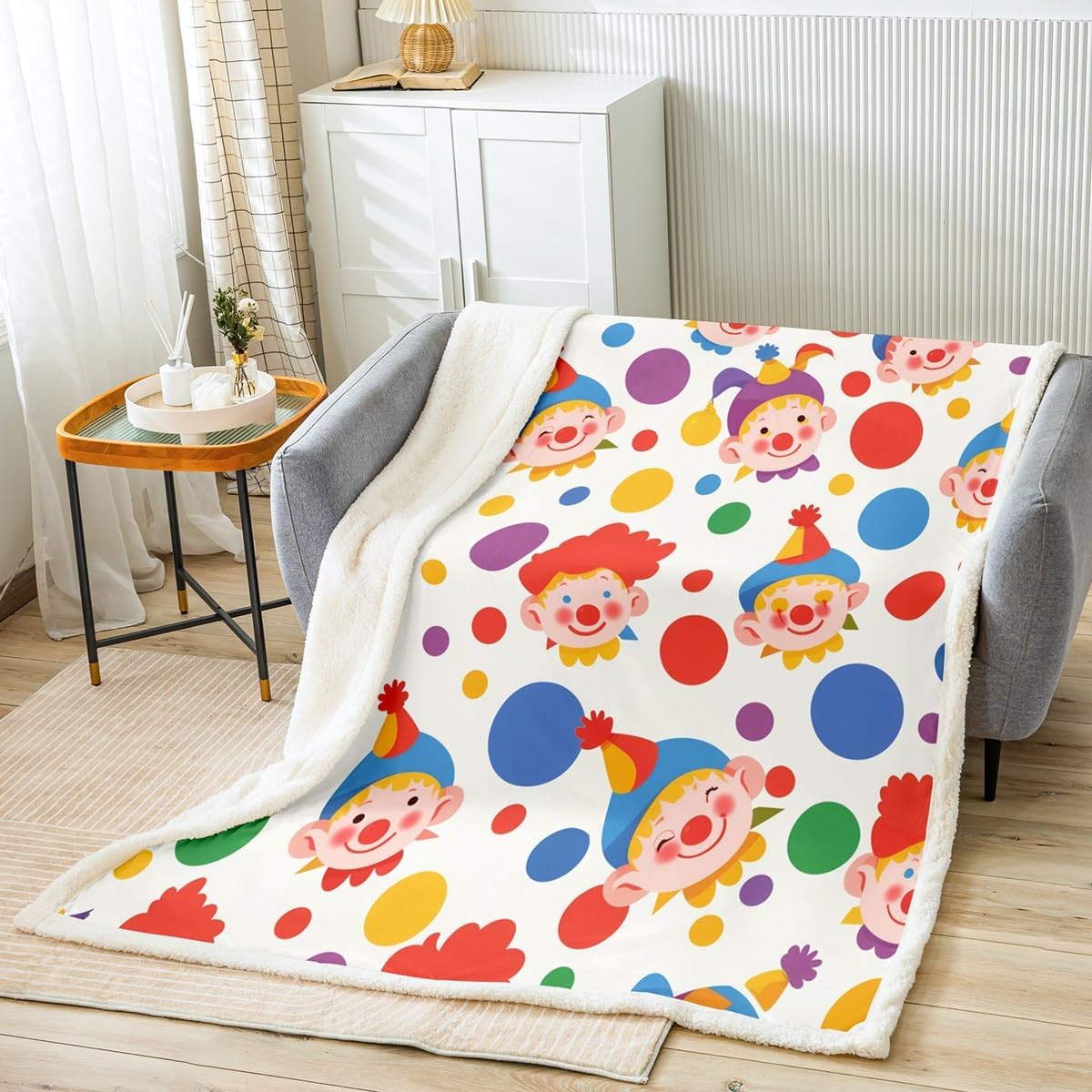 Erosebridal Cute Cartoon Clowns Throw Blanket for Toddler Rainbow Polka Dots Fleece Blanket Baby,Funny Clowns Blanket Birthday Gifts Sherpa Blanket Kids Boys Girls Home Decorative,Lightweight