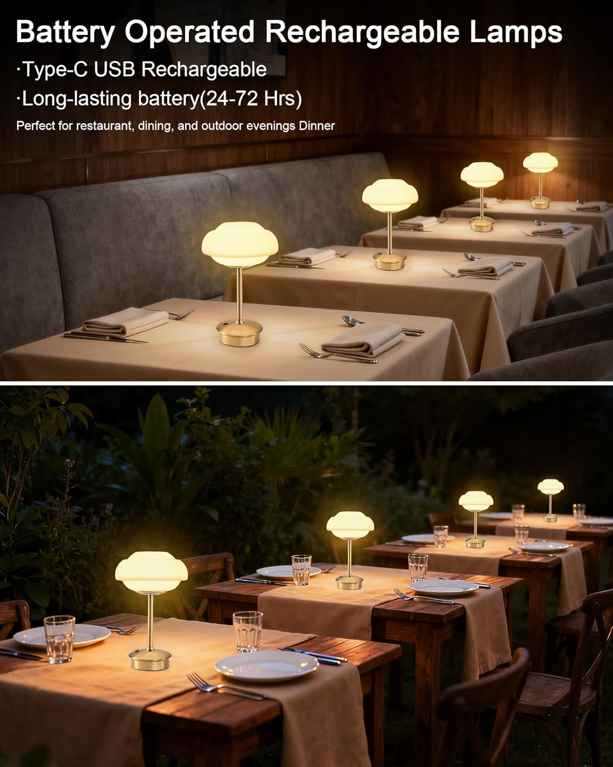 9" Mini Cordless Table Lamp with Cloud-Shaped, Small Rechargeable Battery Operated Lamps, 3-Way Touch Dimmer, Portable Brass Bedside Night Light for Restaurant Dining Kitchen Bathroom Patio Side Table