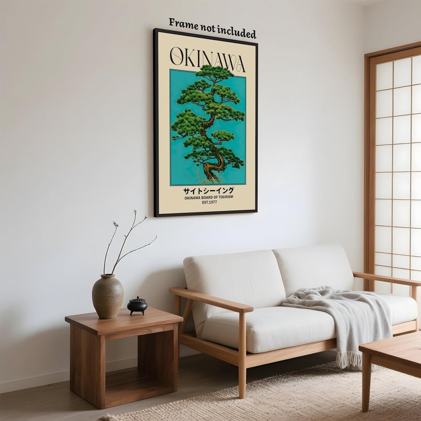 Japanese Canvas Wall Art Okinawa Pine Tree Print Poster Retro Japanese Bonsai Tree Picture Modern Ukiyo-e Wall Decor Painting for Zen Home Bedroom Office Decorations Artwork 16x24inch Unframed