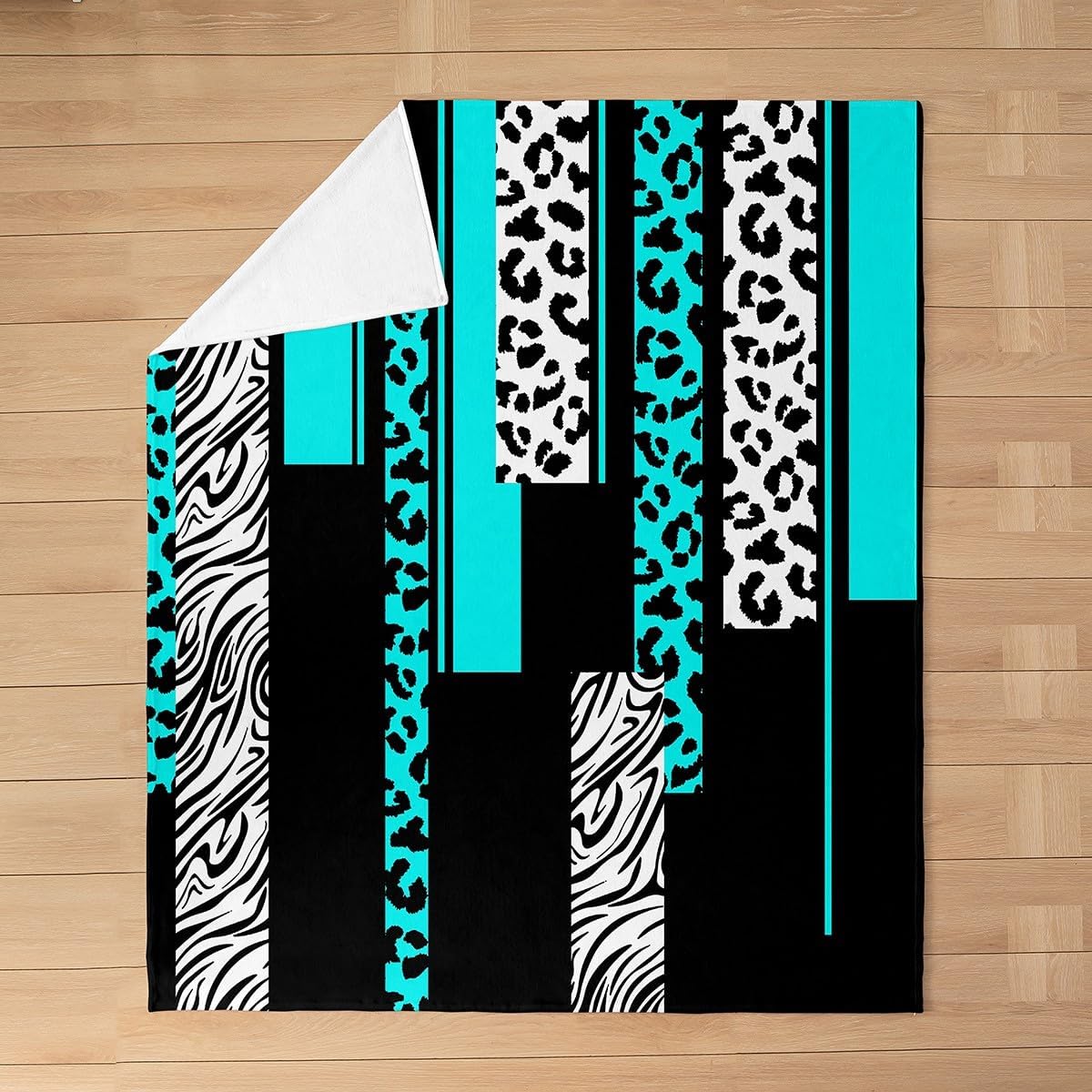 Feelyou Leopard Zebra Plush Throw Blanket, Throw 50"x60" Kids Cheetah Teal White Black Flannel Fleece Blanket for Teens Animal Print All Season,Bed Blanket Breathable Safari Geometric Room Decor