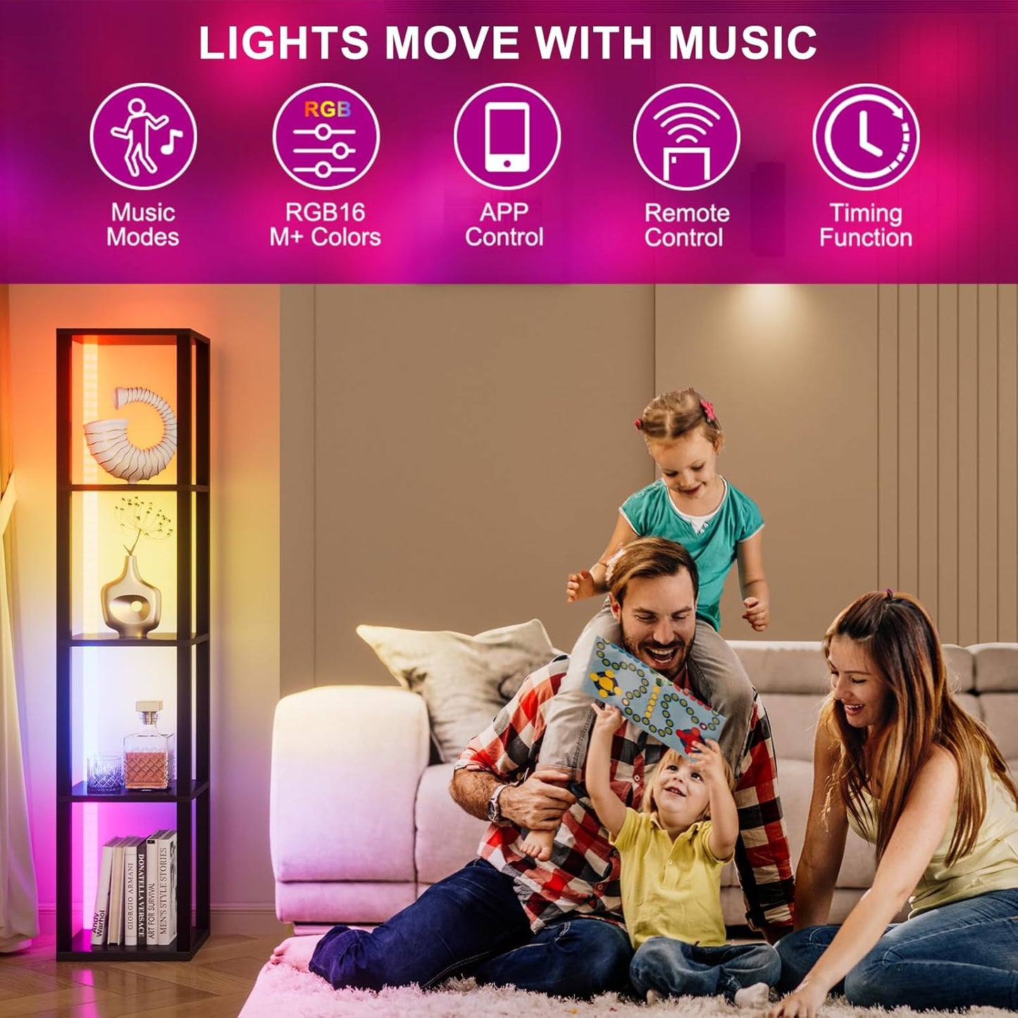 Corners Shelf with Light 5 Tier Tall Standing Shelf Dimmable Corner Floor Lamp with Shelves LED Corner Bookshelf Display Cabinet Shelf for Living Room, Bedroom, Home Decor